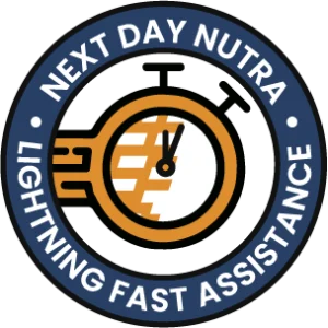 Next Day Nutra Lightning Fast Assistance Badge.